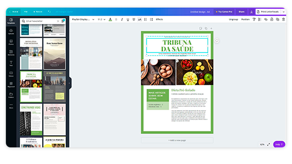 Print de um template da ferramenta Canva, com um exemplo de uma newsletter.